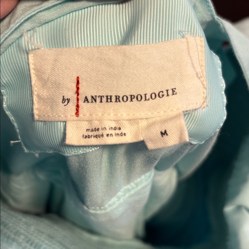 Anthropologie Helena Square-Neck Smocked Light Aqua Blue Midi Dress Medium - Picture 10 of 11